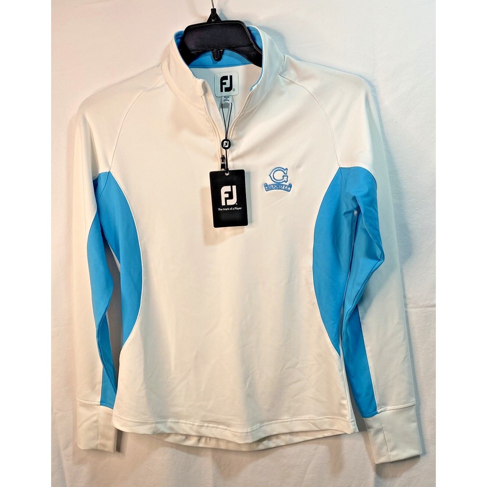 Footjoy Women's White and Aqua Quarter Zip Mid Layer Jacket Golf Size Small NWT